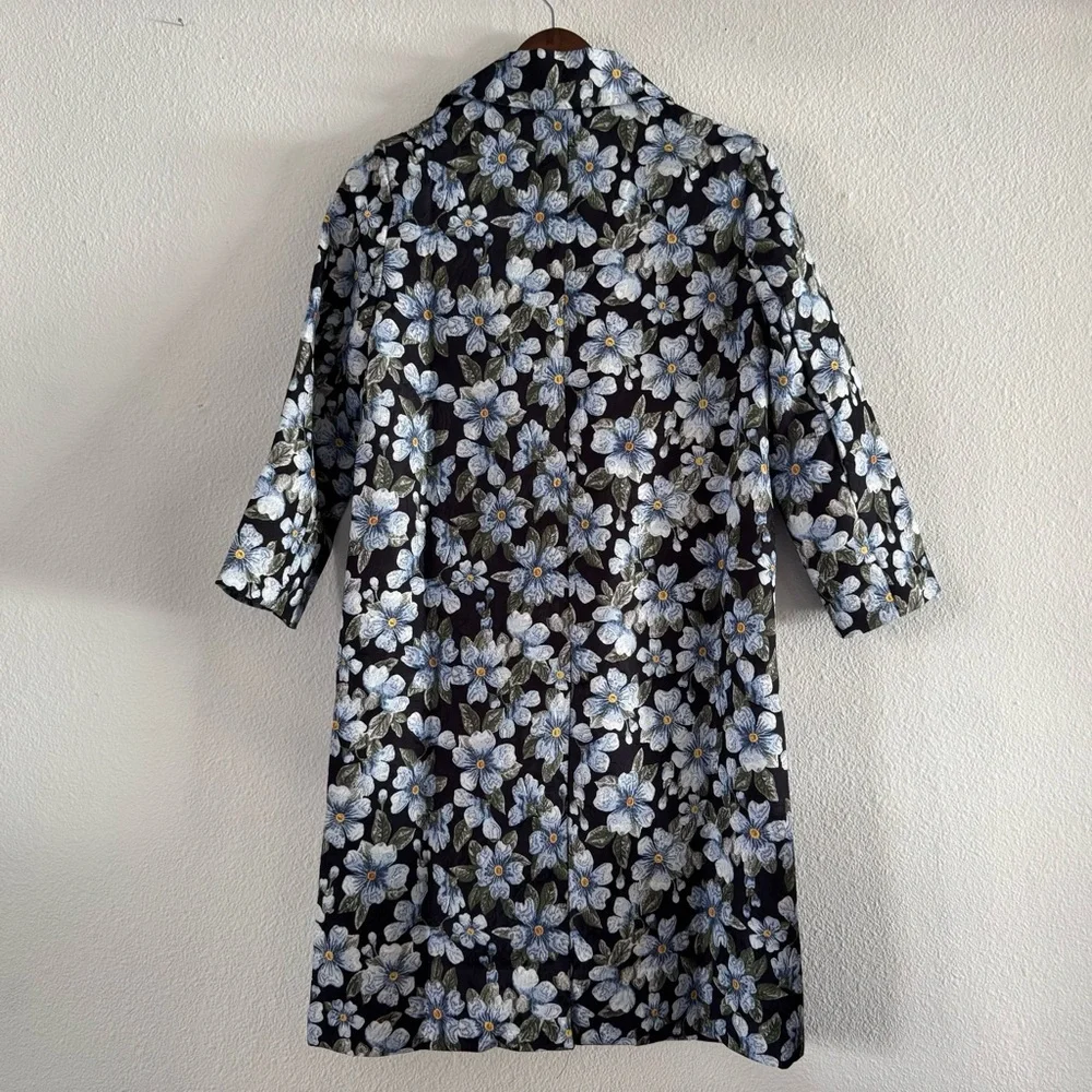 Sam Chen Brocade A-Line Coat M/L Forget Me Not Floral Designer New Dark Romance